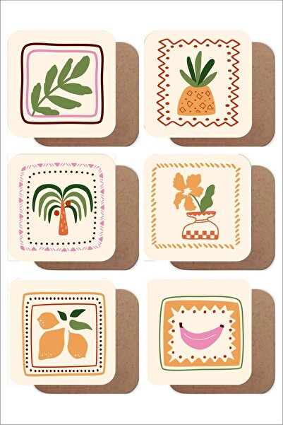 UNT Mediterranean Themed Set of 6 Mdf Uv Printed Coasters – Colorful Modern Design