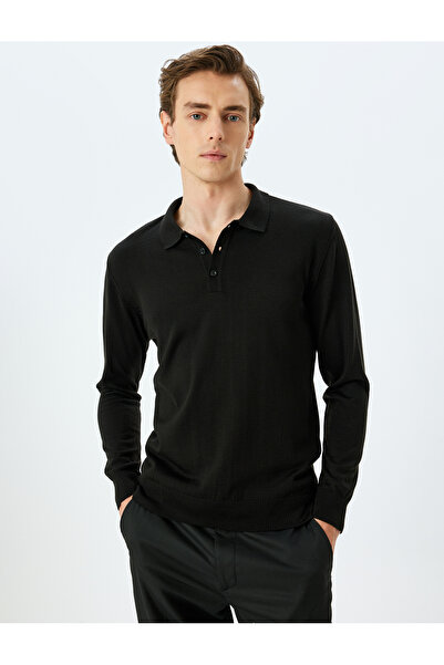 Koton Polo Neck Buttoned Basic Long Sleeve Knit Sweater