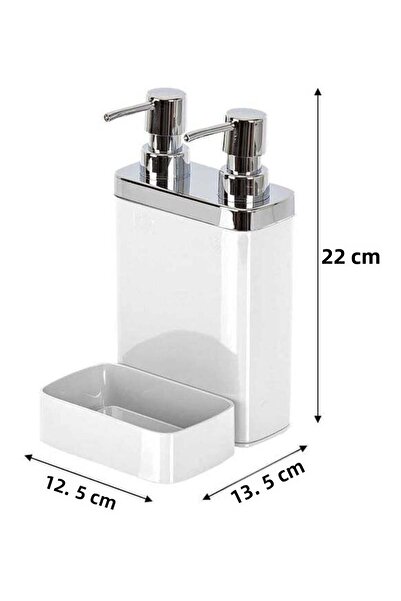 almital mobilya aksesuarları furniture accessories Dozator de săpun lichid de bucătărie alb, cu recipient din burete (300 ml) și dozator de detergent pentru vase (500 ml)
