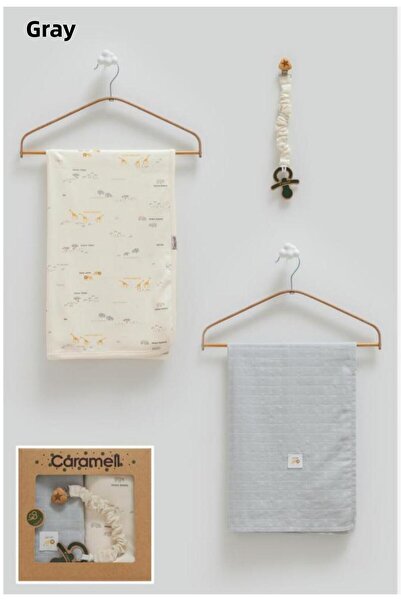 Caramell Set of 3 Muslin and Combed Cotton Blankets