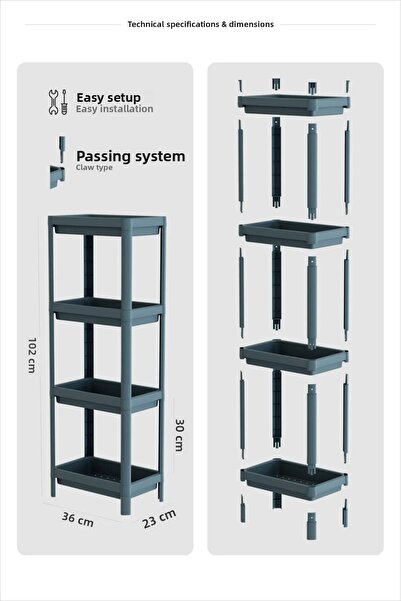 Bayev 4-Tier Bathroom Shelf Unit Black Bathroom Organizer Shampoo Holder Towel Holder Cabinet