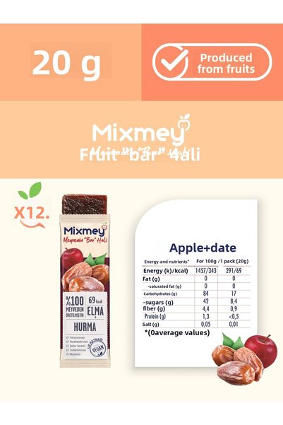 mixmey Fig Date Mixed Fruit Bar 24 Pieces |   Healthy Snacks – Vegan, Gluten Free (20Gr X 24 Pcs)