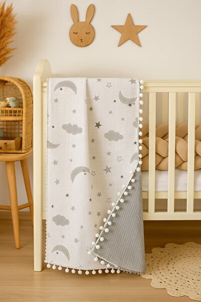 BeygeBaby 100% Cotton Gray Cloudy Muslin Double Layer Pique Blanket 110X100 S...