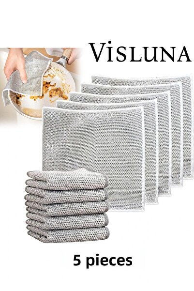 VİSLUNA (5 قطع) قماش تنظيف الأطباق الفاخر مع سلك، قماش المطبخ، سلك تنظيف الأط...