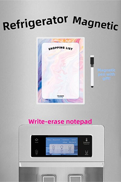 The Grade Lista de cumpărături cu model de marmură de vară, cu magnet, suport pentru note pentru frigider, panou pentru lista de bucătărie, lista incompletă