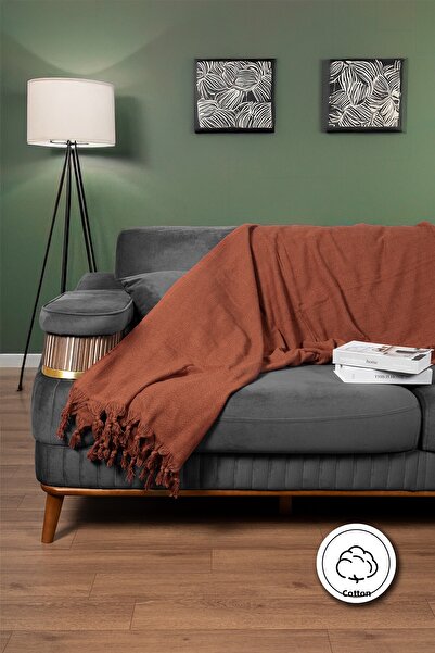 Cotto Home Double Sofa Cover 100% Cotton Striped Decorative Pique Multi-Purpose Cream Color 200X230 cm