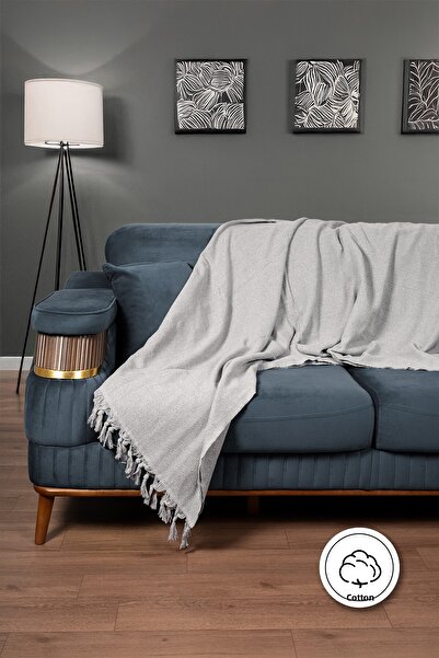 Cotto Home Armchair Cover 100% Cotton Striped Decorative Pique Multi-Purpose Gray Color 170X200 cm