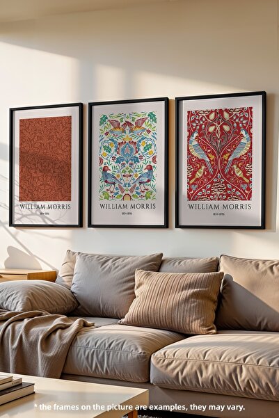 Basquiart Διακόσμηση Σαλονιού Morris, Σετ 3 αφισών με μαύρο πλαίσιο, Σετ Πίνα...