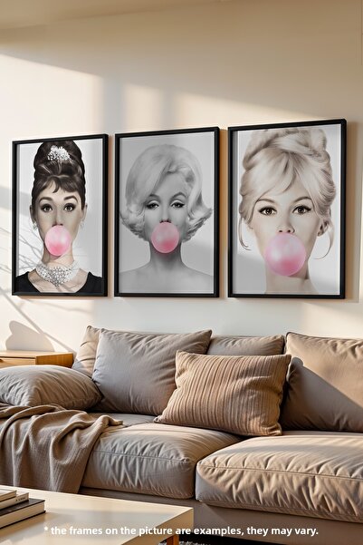 Basquiart Hepburn, Monroe, Bardot Set de 3 postere cu ramă neagră, Set de pic...