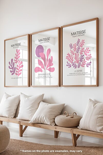 Basquiart Poster cu ramă din lemn, 3 piese, Pink Minimal Matisse, Set de pict...