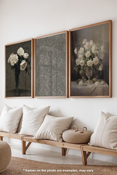 Basquiart Set de 3 postere cu ramă din lemn Dark Mood, Set de picturi Nr.:41