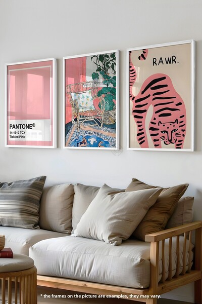 Basquiart Set de 3 postere cu design grafic și ramă albă, set de picturi nr.:27