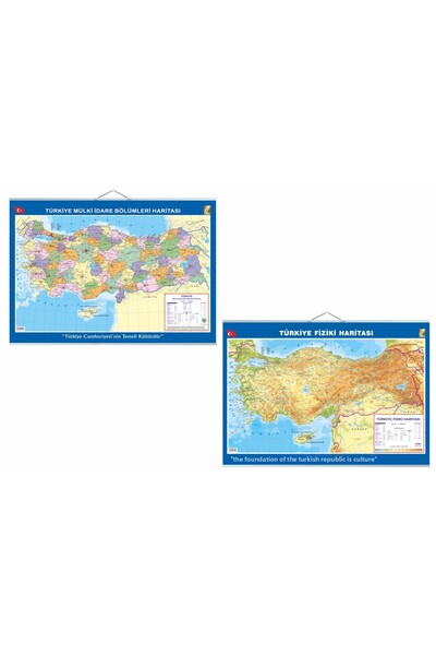 Artı Harita Türkiye Political & Physical Map 50 X 70 cm - Writable and Erasable - Slatted - with Hanging String