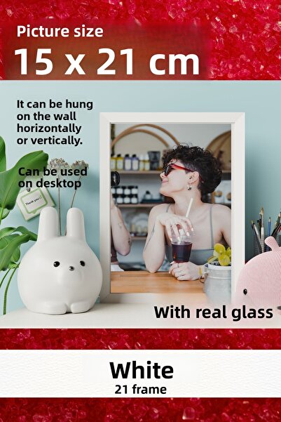 AtlasSG Real Glass 21cm Flat 15 X 21 White Photo Picture Frame Standing Backboard or Hanging on the Wall