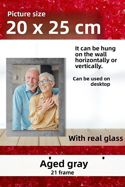 AtlasSG Real Glass 21cm Flat 20 X 25 Gray Photo Picture Frame Standing Backboard or Hanging on the Wall