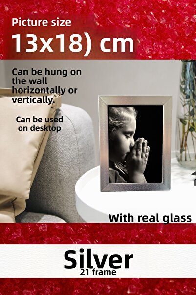 AtlasSG Real Glass 21cm Flat 13 X 18 Silver Photo Picture Frame Standing Backboard or Hanging on the Wall