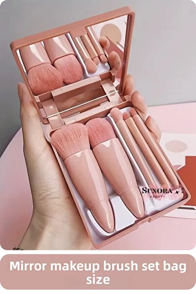 Sunora Beauty Portable Mirrored 5-Piece Makeup Brush Set Eye Shadow, Foundati...
