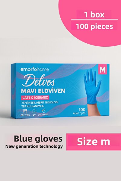 EMORFOHOME Disposable Delvos Powder-Free Blue Size m Gloves 100-Piece Medical...