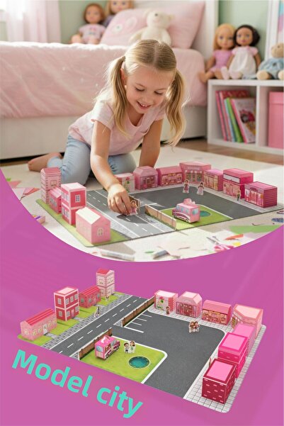 Maket Pink City Home City Activity Playground - Family Children Activity Toy