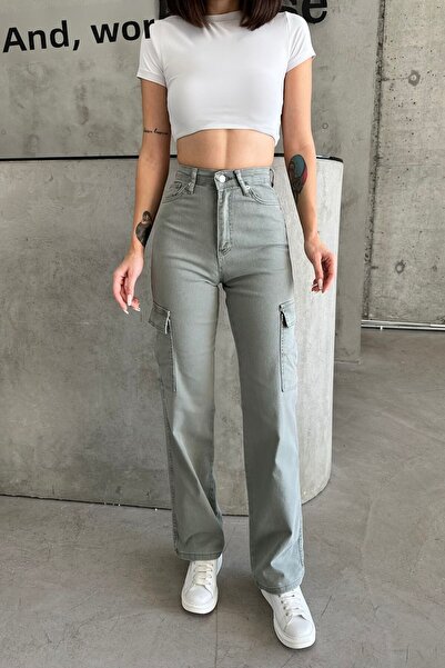 XRAY JEANS Дамски карго панталон Palazzo Loose в цвят каки с джобове