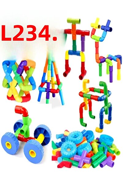welcomein Pipe Lego 72 Pieces Pipe Block Set with Wheels Pipe Intelligence Educational Blocks Motor Skill Coordination