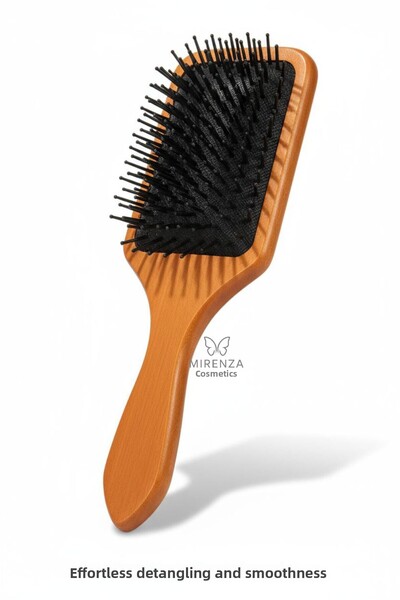 mirenza cosmetic Wooden Handle Detangling Hair Brush Wide Surface Epoxy Gear Ergonomic Design