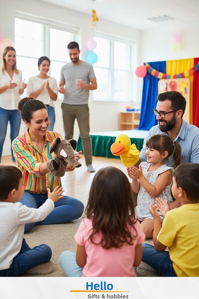 Bonjour Gift & Hobby 8 Pieces Animal Character Educational and Fun Plush Puppet Set Hand Puppet with Moving Mouth