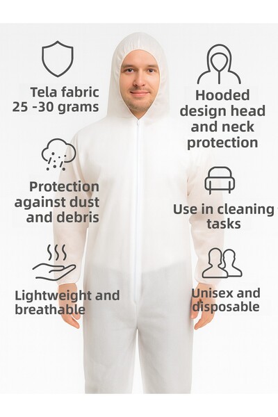 white guard Disposable Interlining Cleaning Coverall – Pack of 5 - White - Hooded