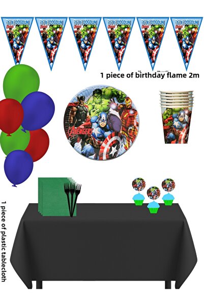 HAPPYLOOPPARTY مجموعة زينة حفلات أعياد الميلاد لـ 16 شخصًا من فريق المنتقمون