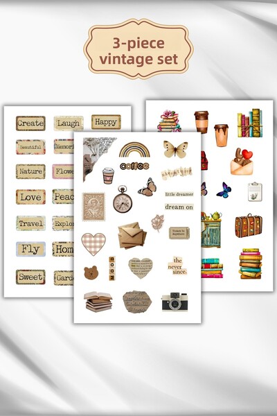 birikiyedi مجموعة ملصقات كلاسيكية مكونة من 3 قطع مناسبة لمجلة Bullet Journal