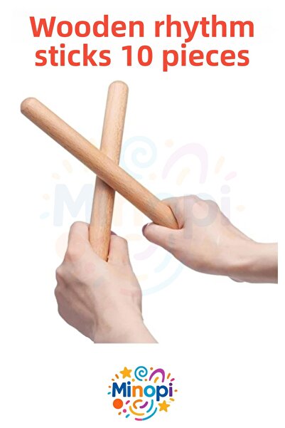 Minopi 20cm 5 Pairs Wooden Rhythm Stick Percussion Musical Stick Total 10 Pieces