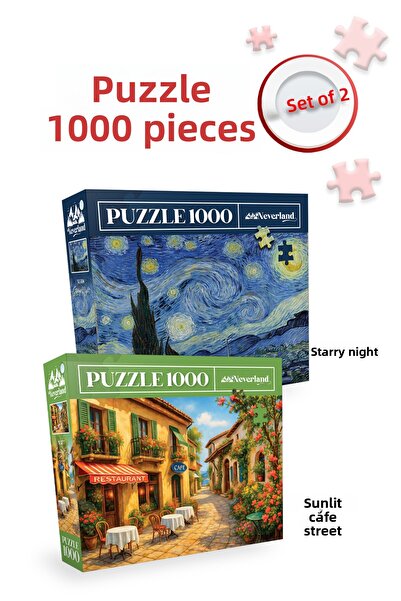 Neverland 2 Pcs 1000 Piece Puzzle - Starry Night and Sunny Cafe Street