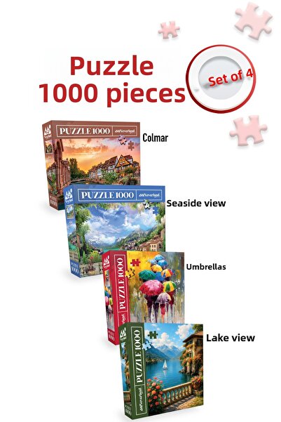 Neverland 4 Pcs 1000 Piece Puzzle - Colmar and Coastal View and Umbrellas and...