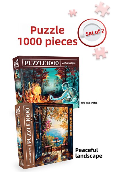 Neverland 2 Pcs 1000 Piece Puzzle- Fire and Water and Peaceful Landscape