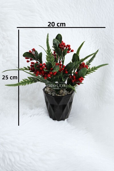 Yapay Çiçek Deposu Artificial Flower in Pot, Kokinali Dagger Plant, New Year's Table Flower, 25 cm