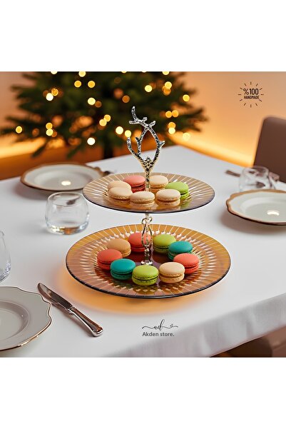 AKDEN STORE Cut-Out Decor Handcrafted 2-Tier Presentation Stand, Cookie Holder, Macaron Plate