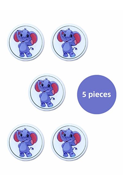 MegaVitrin 5 Pcs Elephant Kids Room Furniture Knob Set - Abs Plastic Single Button Cabinet and Drawer Knobs