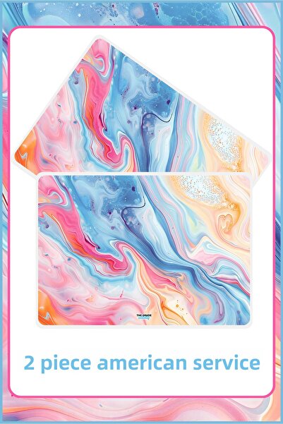 The Grade طقم أدوات مائدة أمريكي من قطعتين بنمط رخامي، أدوات مائدة أمريكية وديكور منزلي، مفرش طاولة 42×28 سم