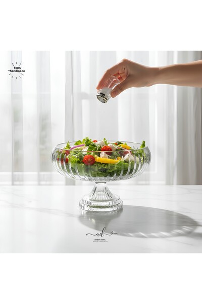 Paşabahçe 22 cm Decorated Footed Salad Bowl