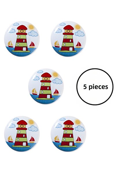 MegaVitrin 5 Pieces Porcelain Tower Children's Room Furniture Handle Set - Si...