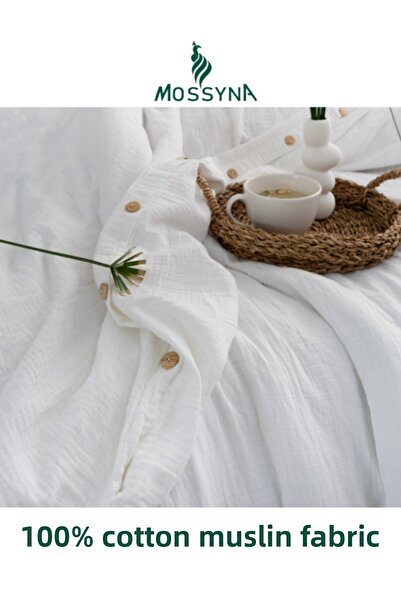 Mossyna طقم غطاء لحاف مزدوج من قماش الموسلين القطني بنسبة 100%
