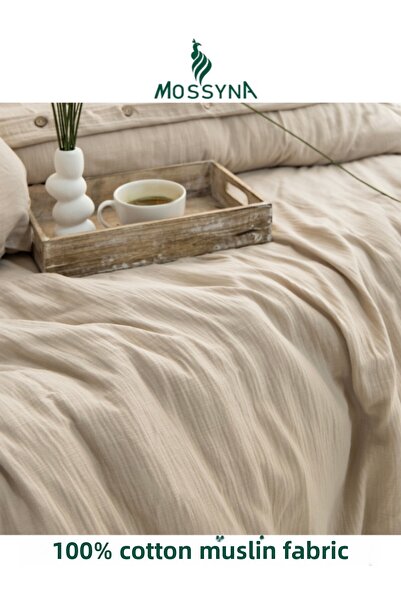 Mossyna 100% памучен муселин комплект за двойно легло - с възглавници с силиконови мъниста (2 броя)