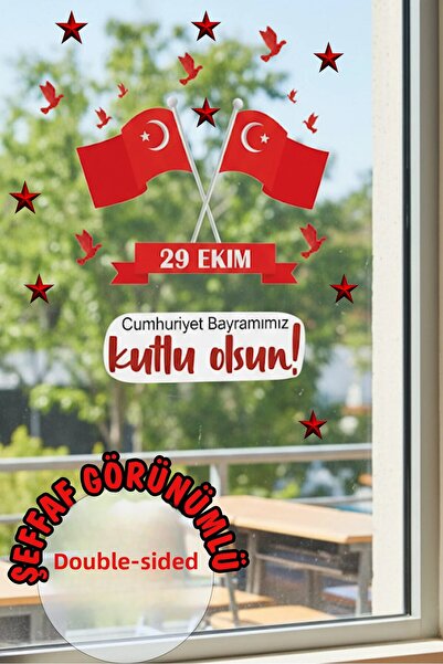 Kt Grup Set de autocolante cu două fețe pentru perete din sticlă pentru Ziua Republicii, 29 octombrie