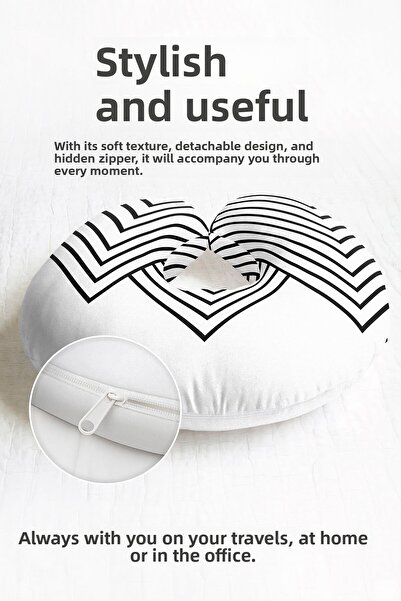 Evimde Bambaşka Black and White Geometric Line Neck Pillow - Modern Minimal D...