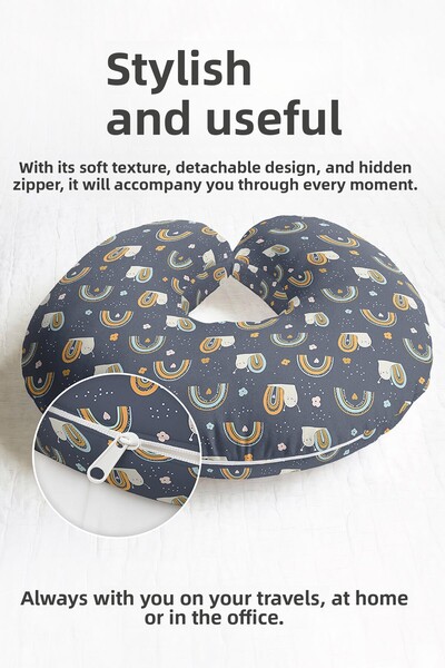 Evimde Bambaşka Colorful Rainbow Snail Pattern Neck Pillow - Cute Navy Blue K...