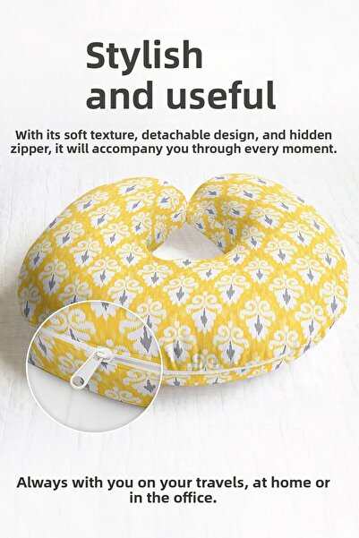 Evimde Bambaşka Pernă ergonomică pentru gât cu model Ikat galben - Pernă moal...