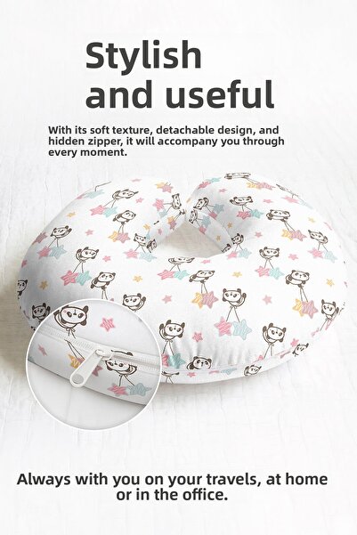 Evimde Bambaşka Pernă de călătorie din bumbac cu model panda drăguț - Pernă de călătorie pentru copii și adulți cu stele colorate