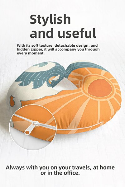 Evimde Bambaşka Pernă ergonomică pentru gât Retro Sun Waves - Wave Orange Blue Pernă de călătorie pentru adulți