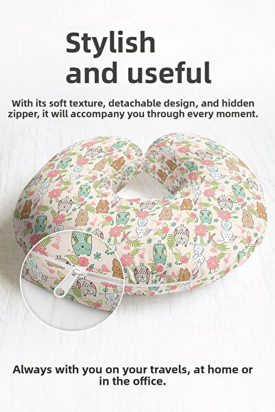 Evimde Bambaşka Animal Figured Cotton Neck Pillow - Floral Pastel Colored Kid...