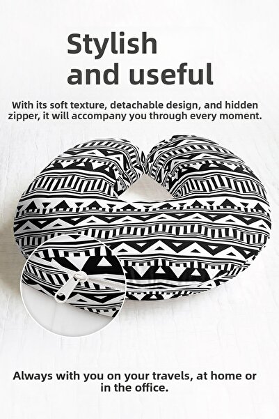 Evimde Bambaşka Ethnic Pattern Ergonomic Neck Pillow - Modern Geometric Black...